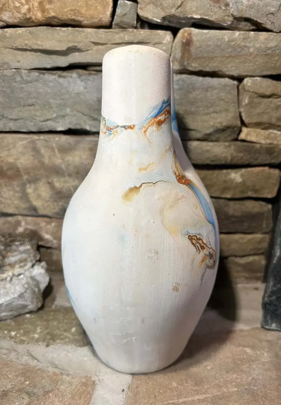 Vintage NEMADJI American Pottery Wedding Vase 11” Tall Blue Rust  made in USA